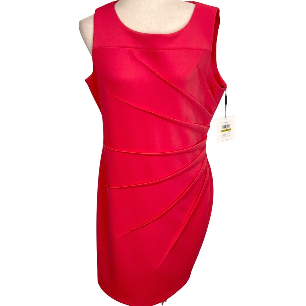 Calvin Klein Dress Womens‎ 14 Pink Asymmetric Seam Ponte Party Sheath Sleeveless